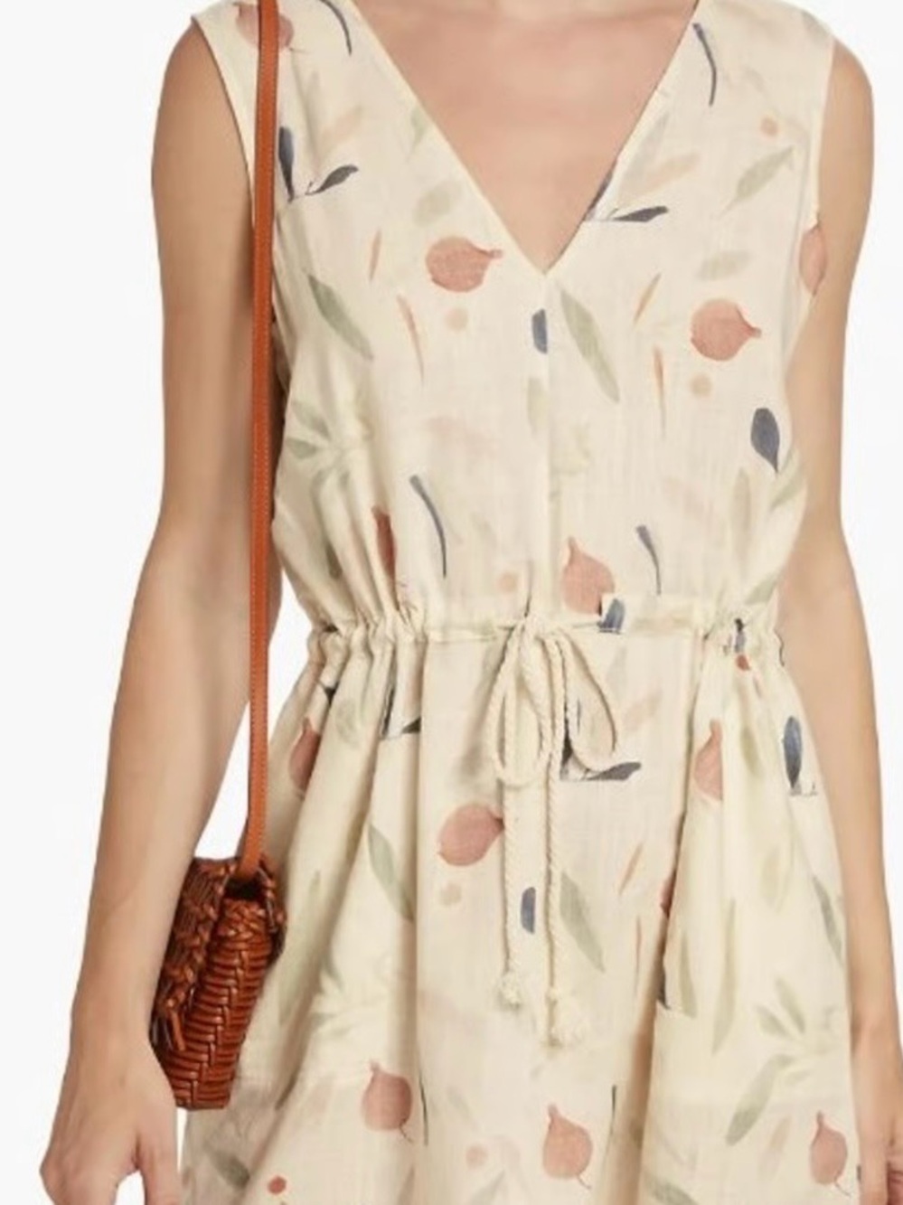 NWT Splendid  Cream Printed V-Neck Drawstring Dress